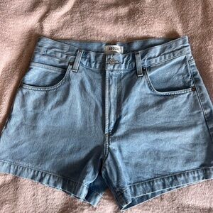 Agolde Magda denim Blue Jean Shorts with Frayed Hem and Vintage Look